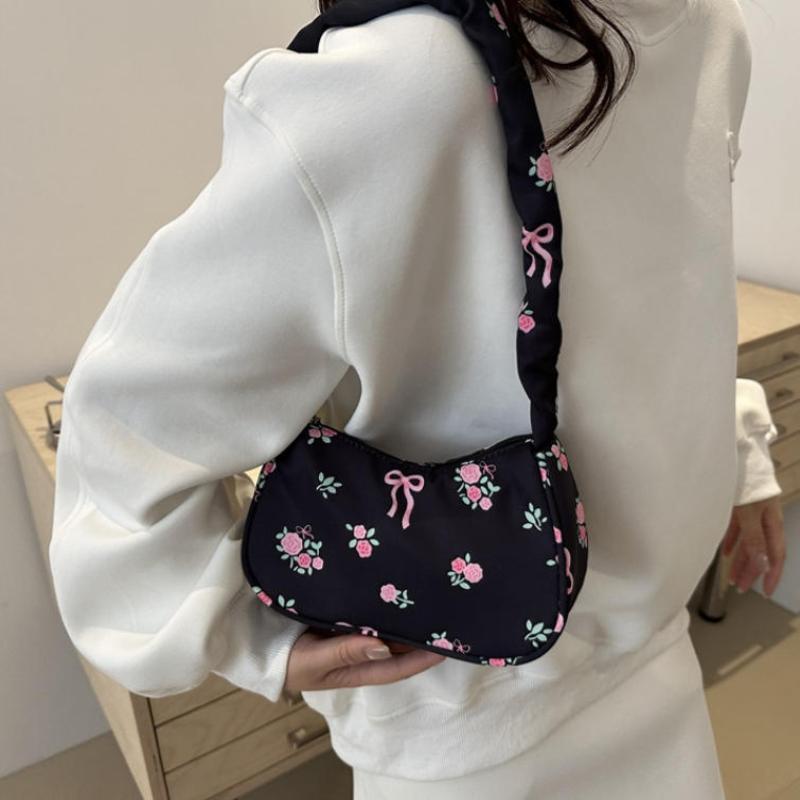 Travel Accessories For Girls - ホットセール1個入りキュートな花柄リボンプリントキャンバスショルダーバッグ新作韓国ガールハンドバッグアウトドアトラベル女性用キーフォンメッセンジャーバッグ