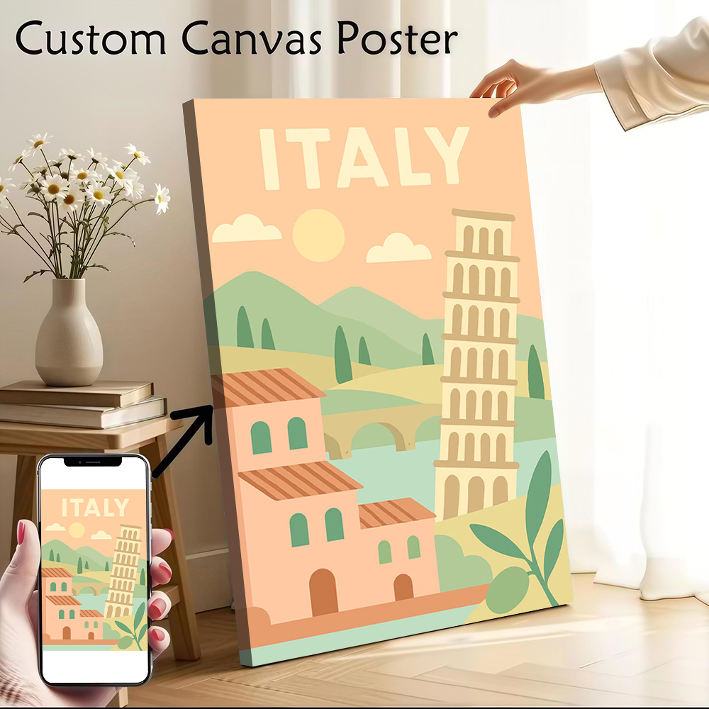 Travel Accessories Italy - イタリア旅行キャンバスウォールアートポスターカスタマイズ可能な写真印刷ルームホームデコレーション高級寝室アクセサリー杖デコ