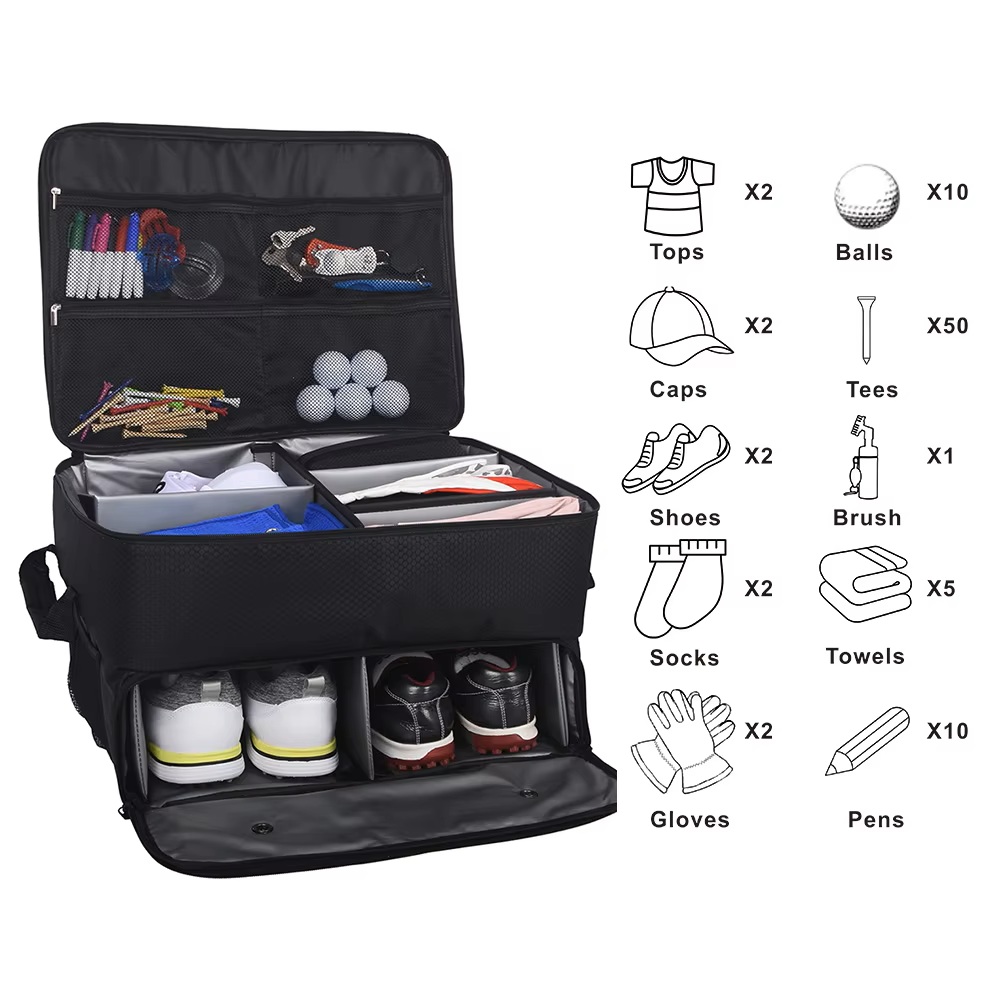 Car Seat Travel Bag - ゴルフトランクオーガナイザー オックスフォードシューズコンパートメント 防水 大容量 車用収納バッグ スポーツアクセサリー