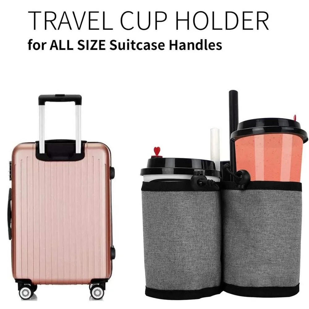 Travel Access - 新しい荷物用ハンドル付きウォーターボトルホルダーバッグ、デュアルカップ収納ポーチ、調節可能な巾着式ドリンクキャリア、旅行用スーツケースに最適