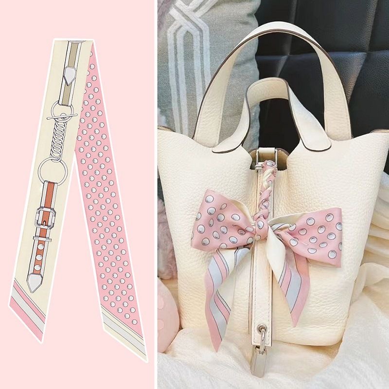 Travel Access - 女性の夏のピンクの水玉模様のスカーフバッグリボン装飾ハンドルプリントロングストリーマーファッションアクセサリーお祝い用