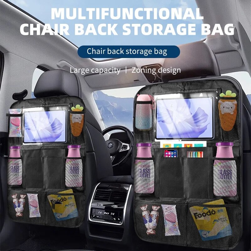 Car Seat Travel Bag - カーシート裏用収納オーガナイザー、キック防止オックスフォード生地製、お菓子やおもちゃの収納に、車内旅行用アクセサリー