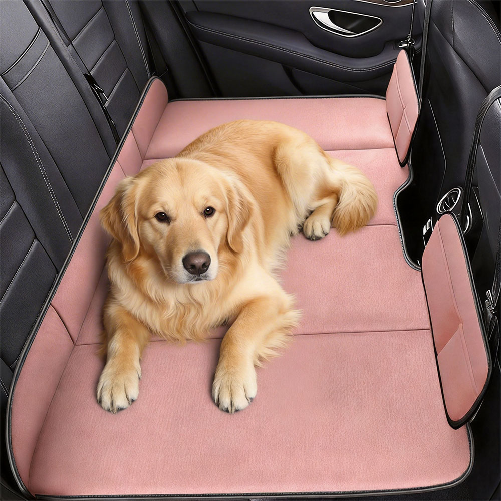 Car Seat Travel Bag - SUVセダン車後部座席用折りたたみ式エア注入式フリースリーピングパッド2in1ポータブルトラベルマットレスキャンピングカー用