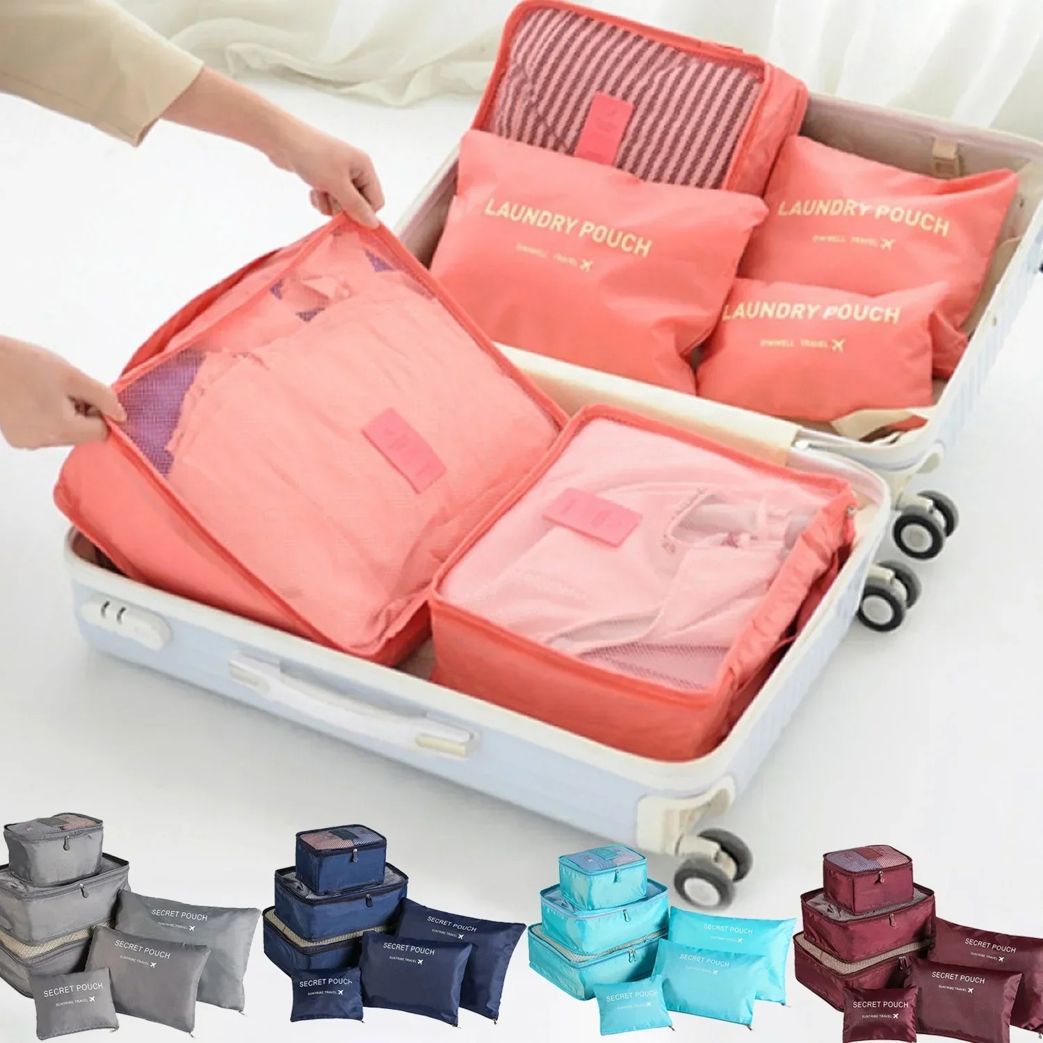 Shoe Bag Travel - 6個セット旅行用収納バッグスーツケースパッキングセット収納ケースポータブル荷物オーガナイザー衣類靴折りたたみ式オーガナイザー