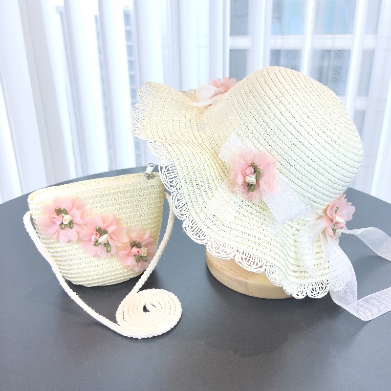Travel Accessories For 4 Year Old - 女の子用2ピース麦わら帽子、無地、アウトドア旅行用サンハット、花柄フィッシャーマンスタイル、子供用ファッションアクセサリー