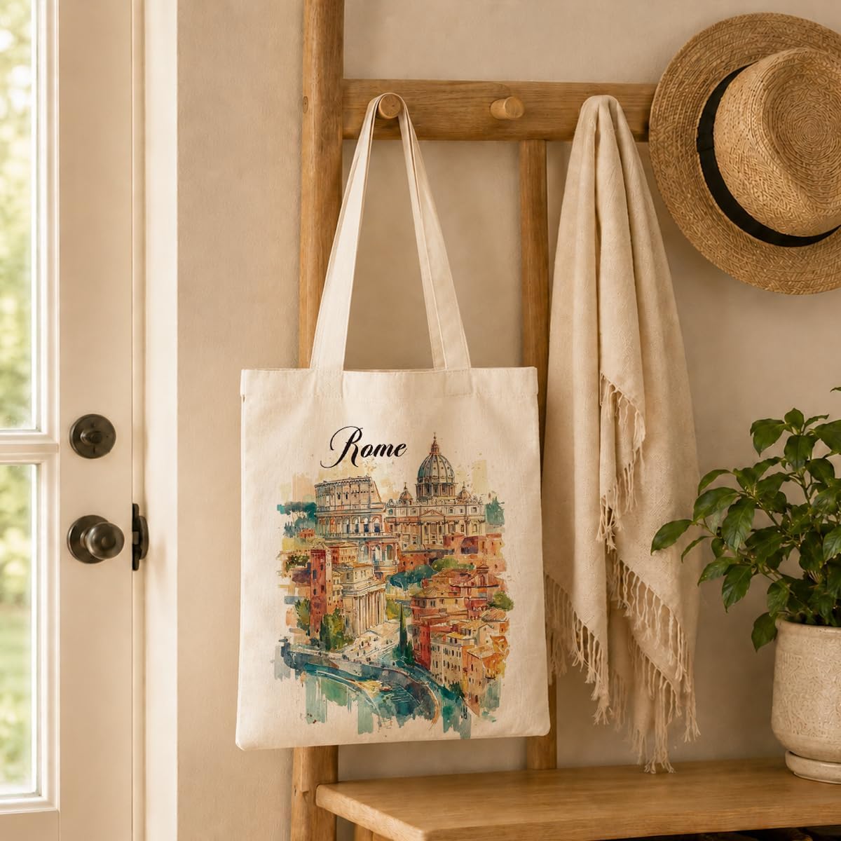 ローマ水彩キャンバストートバッグイタリア都市景観プリント再利 - Travel Accessories Italy のレビューと価格
