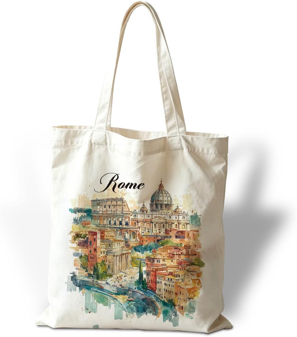 ローマ水彩キャンバストートバッグイタリア都市景観プリント再利 - Travel Accessories Italy のレビューと価格