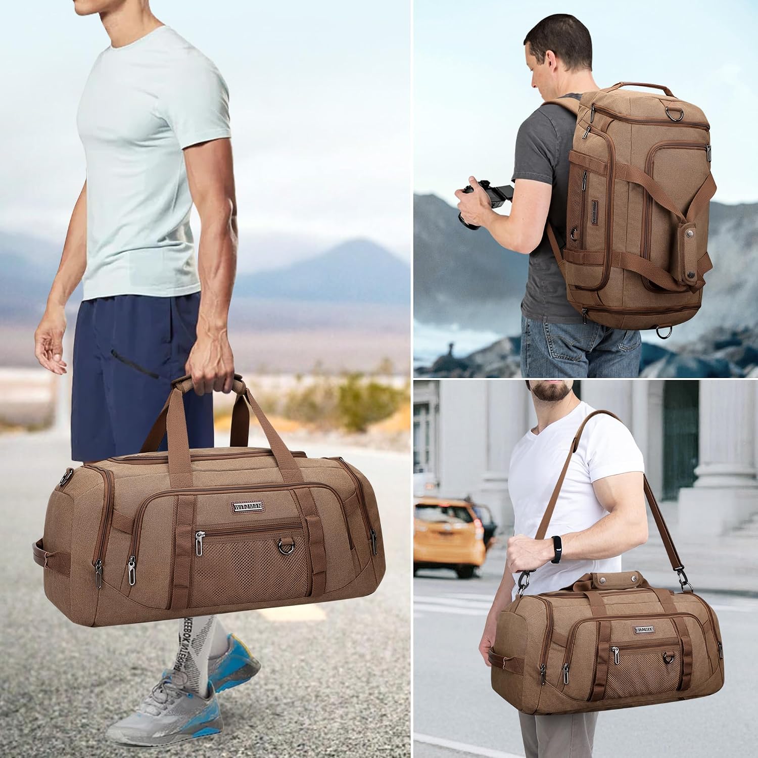 メンズキャンバスダッフルバッグ 3 in 1 変形バックパッ - Shoe Bag Travel のレビューと価格