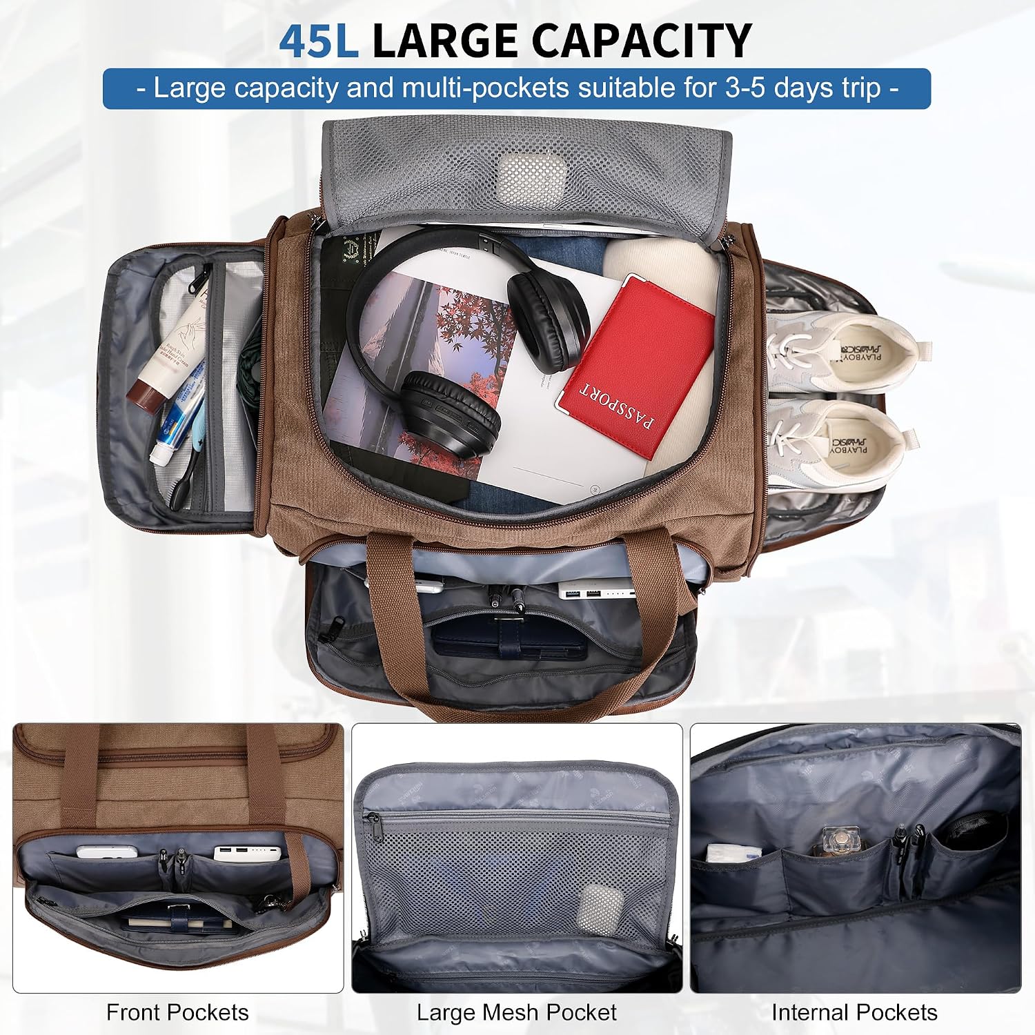 メンズキャンバスダッフルバッグ 3 in 1 変形バックパッ - Shoe Bag Travel のレビューと価格