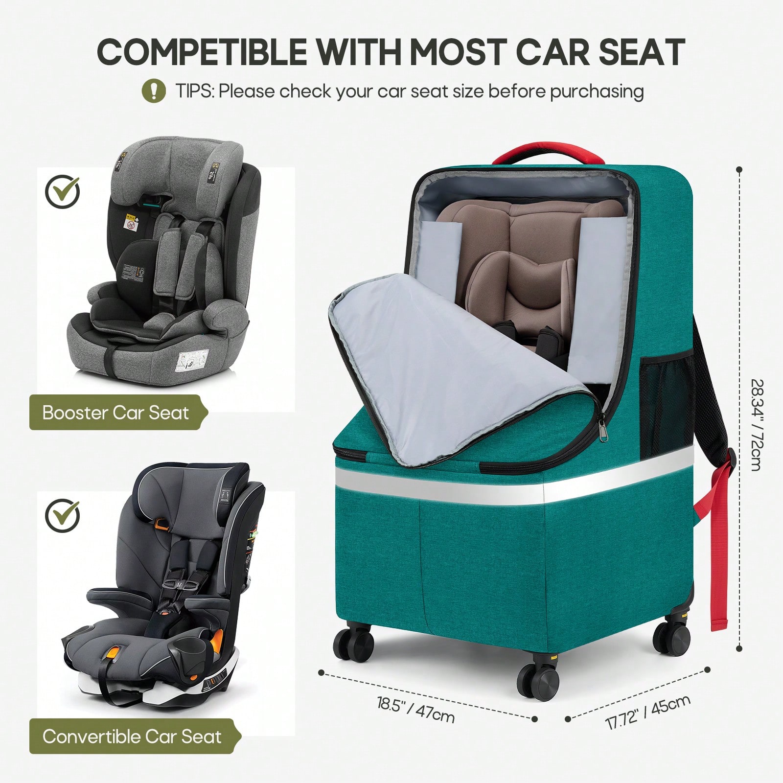 飛行機用パッド入りカーシートトラベルバッグ（スピナーホイール - Car Seat Travel Bag のレビューと価格