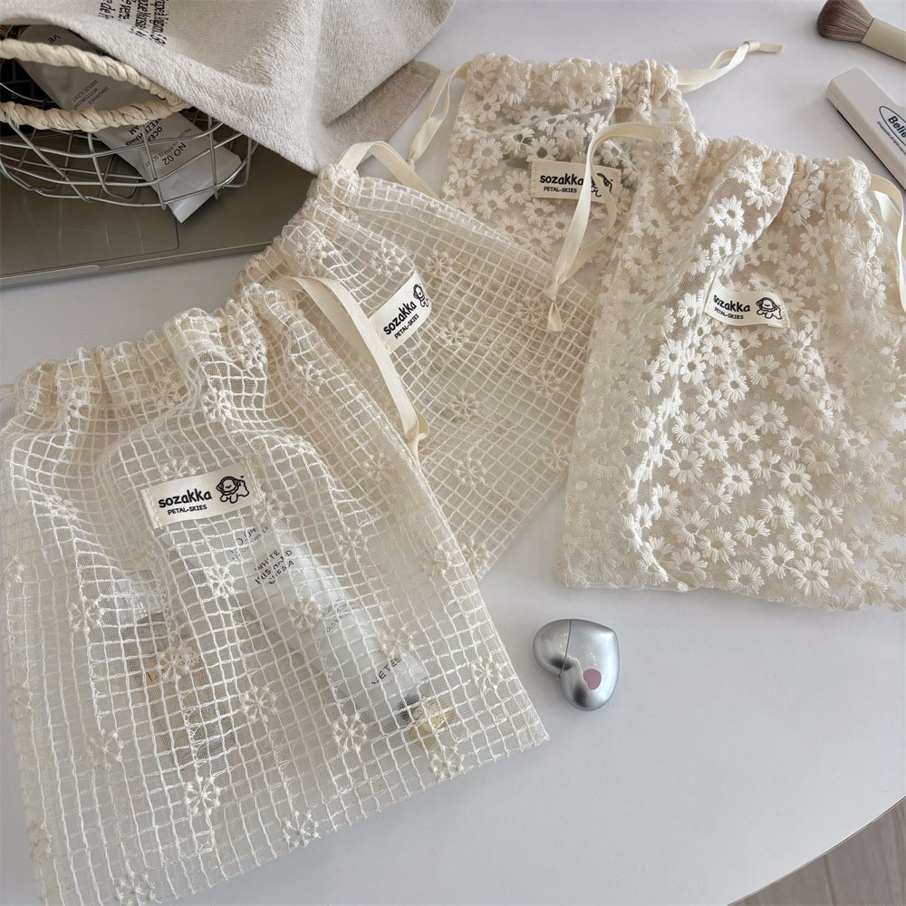 レース刺繍デイジーメッシュ巾着メイクアップバッグ夏旅行用トイ - Travel Access のレビューと価格