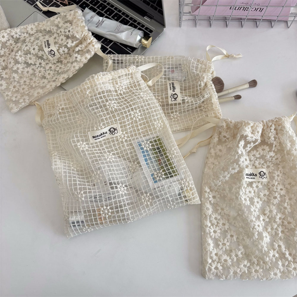 レース刺繍デイジーメッシュ巾着メイクアップバッグ夏旅行用トイ - Travel Access のレビューと価格