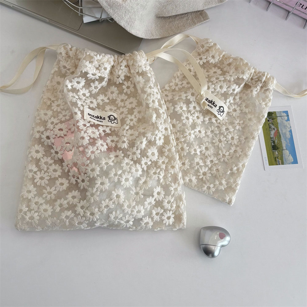 レース刺繍デイジーメッシュ巾着メイクアップバッグ夏旅行用トイ - Travel Access のレビューと価格