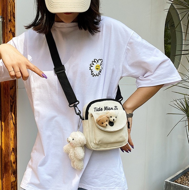 かわいいクマのキャンバスミニクロスボディバッグ調節可能なスト - Travel Accessories For Girls のレビューと価格