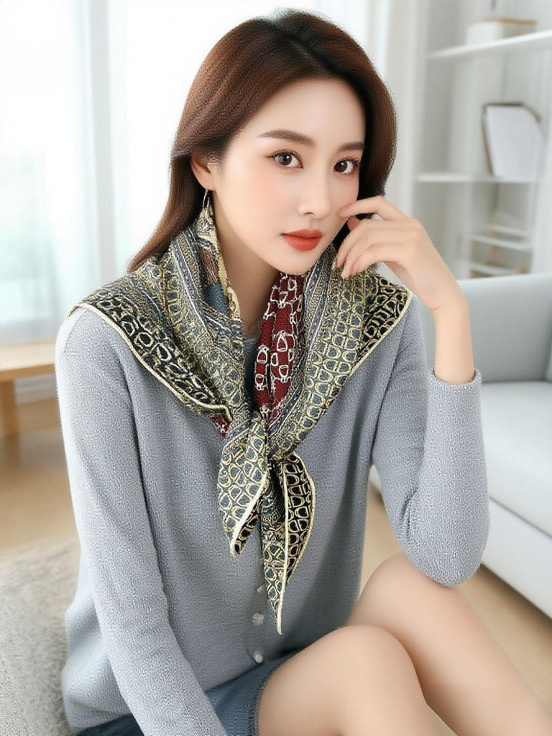両面プリントのウール製スカーフ 90cm。女性用、手巻きタイ - Travel Accessories Brand のレビューと価格