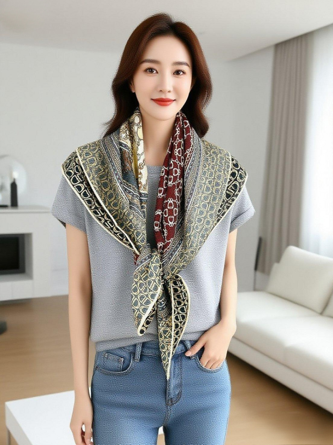 両面プリントのウール製スカーフ 90cm。女性用、手巻きタイ - Travel Accessories Brand のレビューと価格