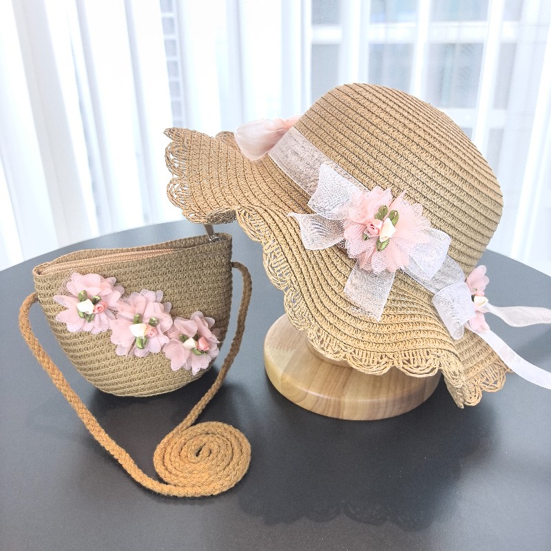 女の子用2ピース麦わら帽子、無地、アウトドア旅行用サンハット - Travel Accessories For 4 Year Old のレビューと価格